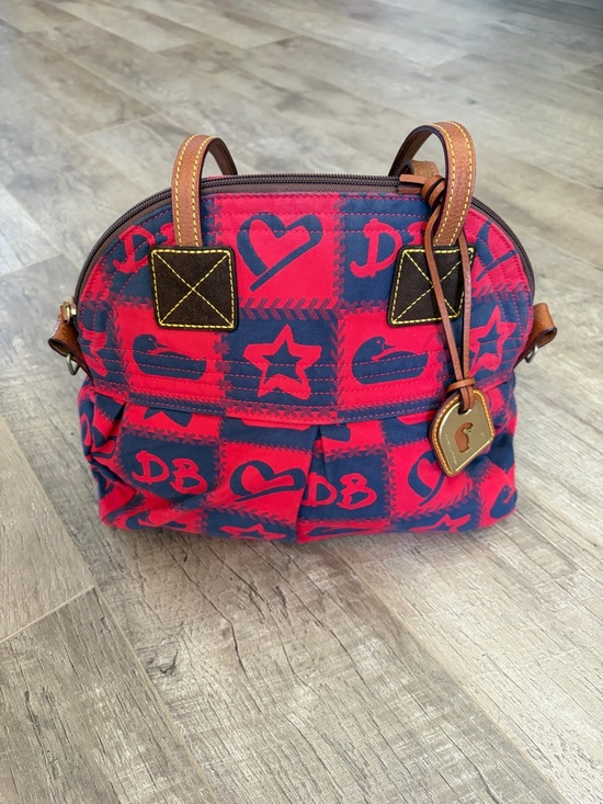 Dooney & Bourke Handbags - Dooney & Bourke Red and Navy Heart-Print  Signature Domed Zip Satchel